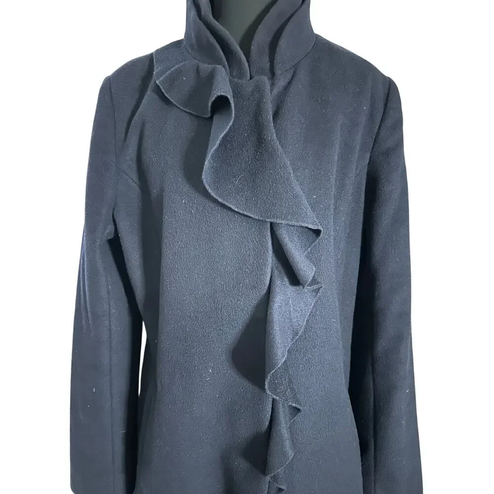 DKNY Walker Women's Coat Ruffle Wool Blend Stand Up Collar Overcoat - Picture 8 of 8